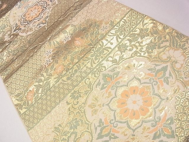 平和屋着物◎六通柄袋帯 横段正倉院花文 金糸 逸品 CAAG1873eg
