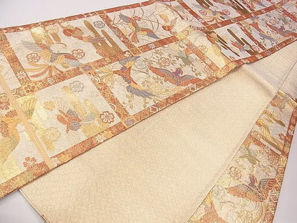 平和屋着物◎佐賀錦 六通柄袋帯 エ霞花鳥文 金糸 逸品 CAAG1867eg