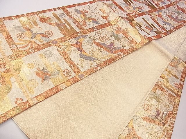 平和屋着物◎佐賀錦 六通柄袋帯 エ霞花鳥文 金糸 逸品 CAAG1867eg