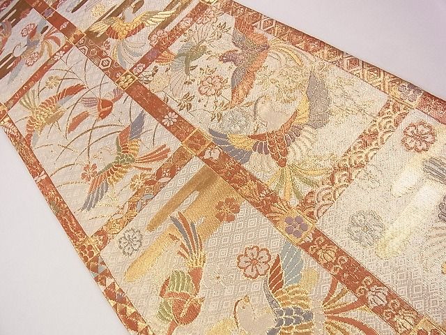平和屋着物◎佐賀錦 六通柄袋帯 エ霞花鳥文 金糸 逸品 CAAG1867eg