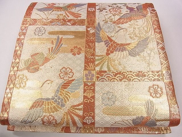 平和屋着物◎佐賀錦 六通柄袋帯 エ霞花鳥文 金糸 逸品 CAAG1867eg