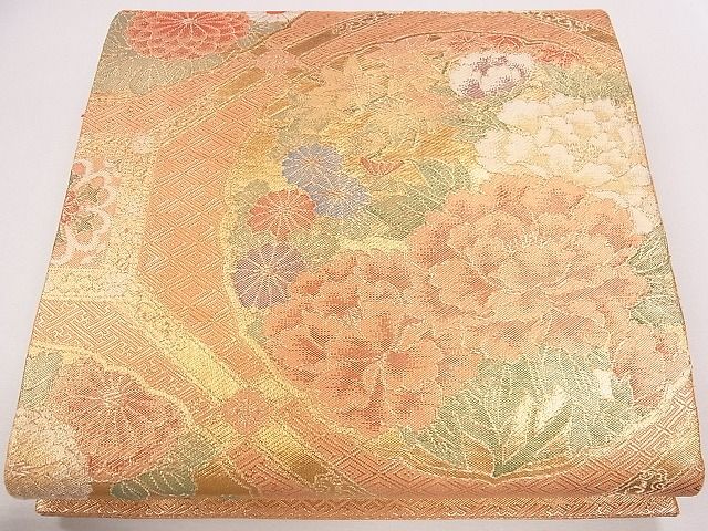 平和屋着物◎佐賀錦 六通柄袋帯 格天井草花文 金糸 逸品 CAAG1904eg
