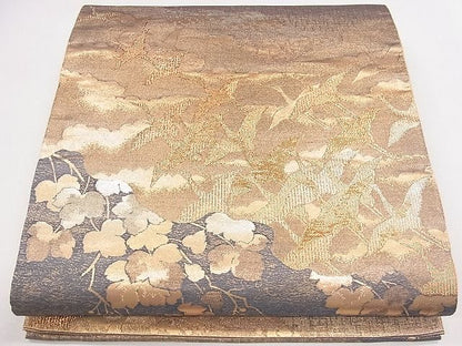 平和屋着物◎六通柄袋帯 霞飛鶴文 金糸 逸品 CAAG1891eg