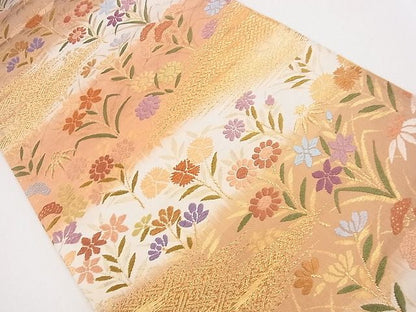 平和屋着物◎六通柄袋帯 唐織 秋草霞紋 金糸 逸品 CAAG1892eg