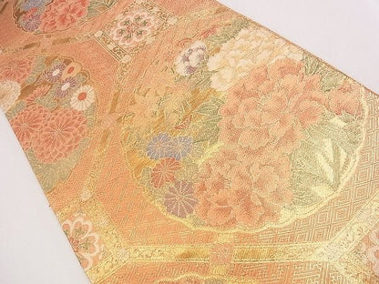 平和屋着物◎佐賀錦 六通柄袋帯 格天井草花文 金糸 逸品 CAAG1904eg