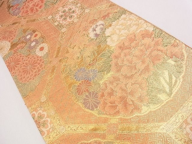 平和屋着物◎佐賀錦 六通柄袋帯 格天井草花文 金糸 逸品 CAAG1904eg