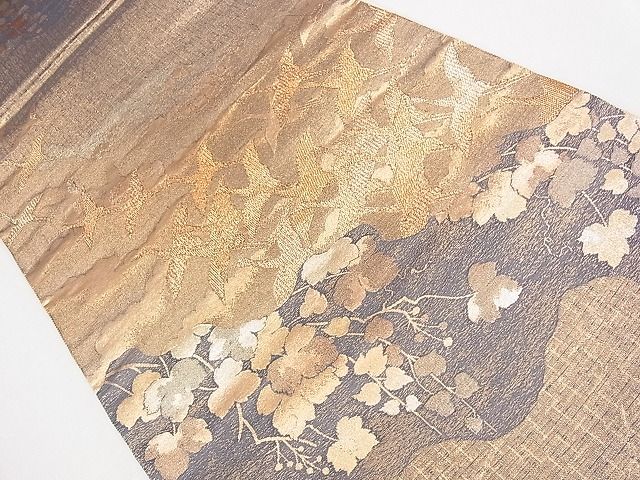 平和屋着物◎六通柄袋帯 霞飛鶴文 金糸 逸品 CAAG1891eg