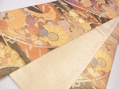 平和屋着物◎六通柄袋帯　立波鳳凰花文　金糸　逸品　CAAG1929eg