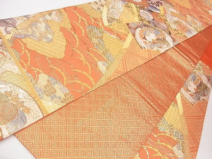 平和屋着物◎佐賀錦 六通柄袋帯 扇面唐花紋 金糸 逸品 CAAG1944eg