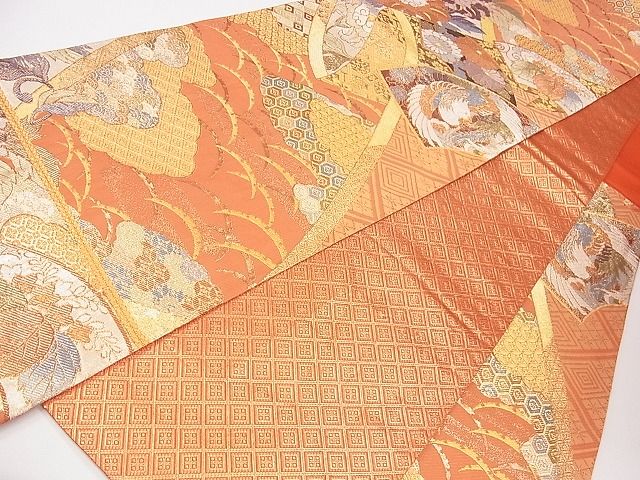 平和屋着物◎佐賀錦 六通柄袋帯 扇面唐花紋 金糸 逸品 CAAG1944eg