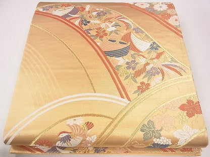平和屋着物◎六通柄袋帯　唐織　流水花鳥文　金糸　逸品　CAAG1927eg