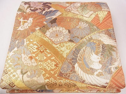 平和屋着物◎佐賀錦 六通柄袋帯 扇面唐花紋 金糸 逸品 CAAG1944eg