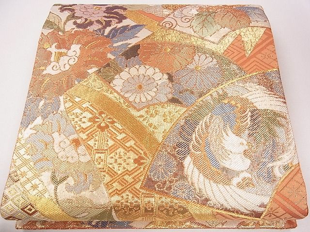 平和屋着物◎佐賀錦 六通柄袋帯 扇面唐花紋 金糸 逸品 CAAG1944eg