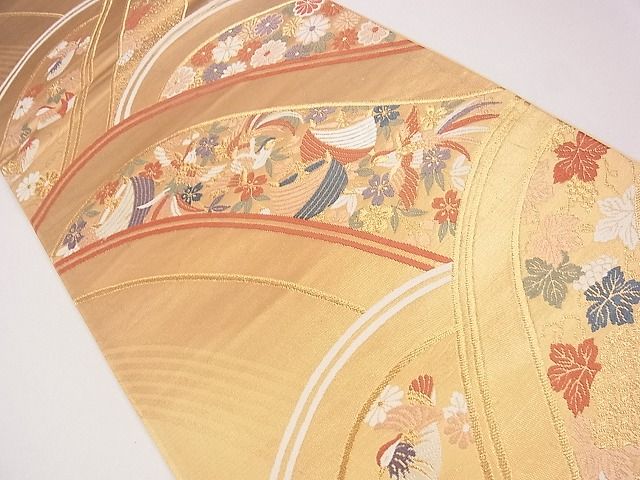 平和屋着物◎六通柄袋帯　唐織　流水花鳥文　金糸　逸品　CAAG1927eg