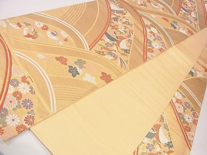 平和屋着物◎六通柄袋帯　唐織　流水花鳥文　金糸　逸品　CAAG1927eg
