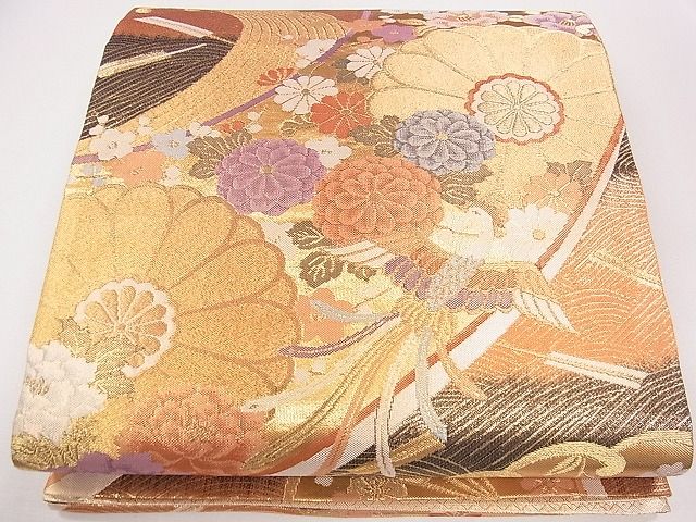 平和屋着物◎六通柄袋帯　立波鳳凰花文　金糸　逸品　CAAG1929eg