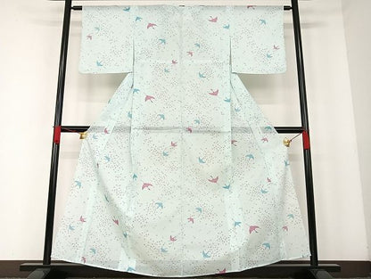 平和屋着物■夏物　小紋　絽　飛鶴文　洗える着物　AAAJ0660Bph