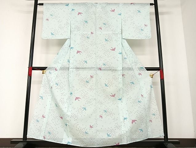 平和屋着物■夏物　小紋　絽　飛鶴文　洗える着物　AAAJ0660Bph