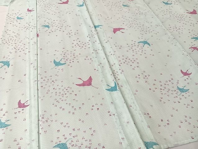 平和屋着物■夏物　小紋　絽　飛鶴文　洗える着物　AAAJ0660Bph