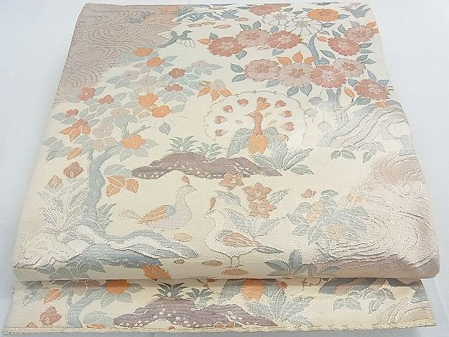 平和屋着物◎佐賀錦 六通柄袋帯 花鳥文 金糸 逸品 DAAG1014we