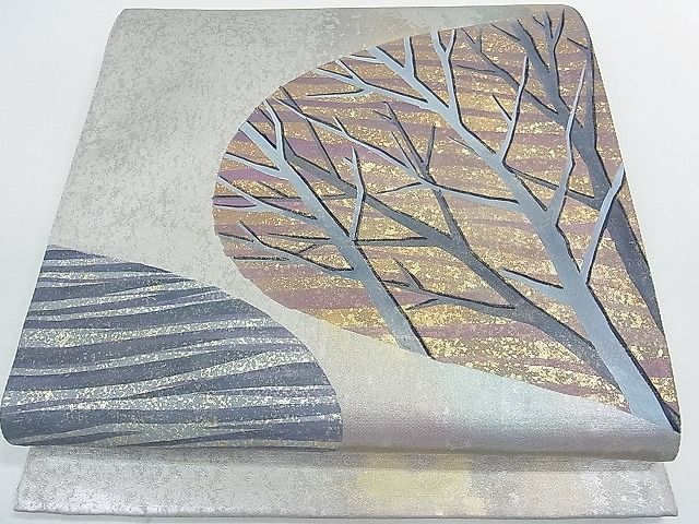 平和屋着物◎太鼓柄袋帯 手描き 木立 金銀彩 逸品 DAAG1027we