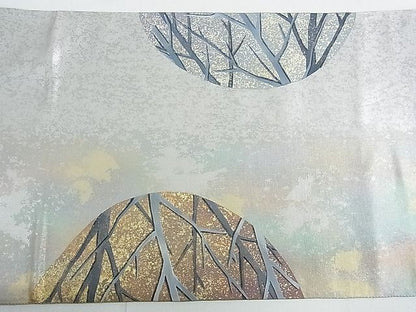 平和屋着物◎太鼓柄袋帯 手描き 木立 金銀彩 逸品 DAAG1027we
