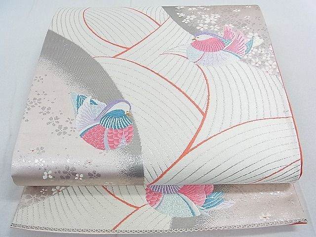 平和屋着物◎六通柄袋帯 唐織 鴛鴦花文 プラチナ箔二重織 逸品 DAAG1046we