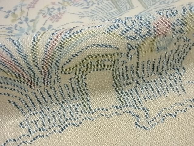 平和屋着物■夏物　小紋　紗　流水草花文　洗える着物　DAAF4646ud