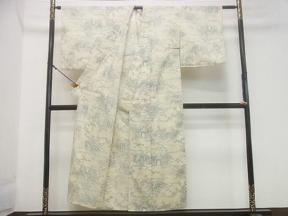 平和屋着物■夏物　小紋　紗　流水草花文　洗える着物　DAAF4646ud