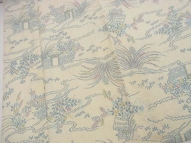 平和屋着物■夏物　小紋　紗　流水草花文　洗える着物　DAAF4646ud