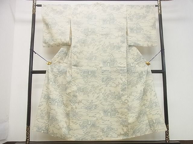 平和屋着物■夏物　小紋　紗　流水草花文　洗える着物　DAAF4646ud