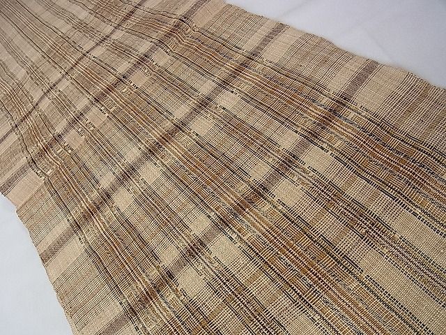 平和屋本店■希少　夏物　人間国宝　平良敏子　喜如嘉の芭蕉布　手積み芭蕉糸100％　八寸名古屋帯　花織　縞　逸品　未使用　DZAA1610kh4