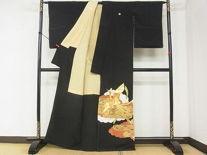 平和屋着物■豪華黒留袖　駒刺繍　雲取り鳳凰吉祥花文　金糸　逸品　DAAG5091jm