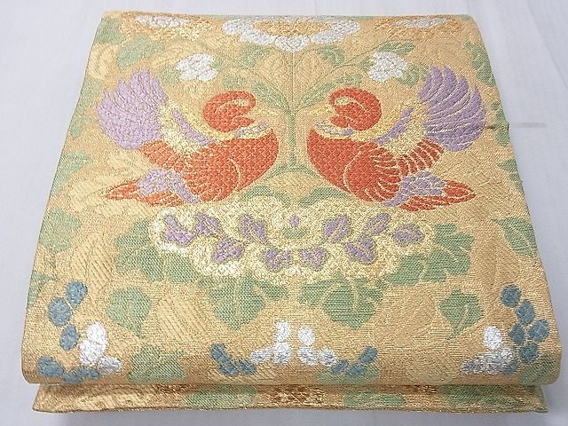 平和屋着物■六通柄袋帯 向かい鳥花文 金銀糸 逸品 CAAF8693th