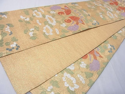 平和屋着物■六通柄袋帯 向かい鳥花文 金銀糸 逸品 CAAF8693th