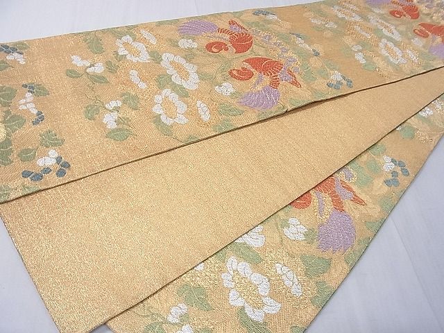 平和屋着物■六通柄袋帯 向かい鳥花文 金銀糸 逸品 CAAF8693th