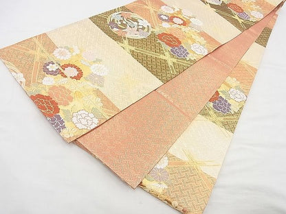 平和屋着物◎佐賀錦 六通柄袋帯 唐織 花丸文 金糸 逸品 BAAG3161kj