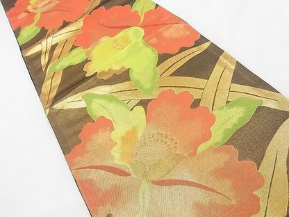 平和屋着物◎六通柄袋帯 草花文 金糸 逸品 BAAG3164kj