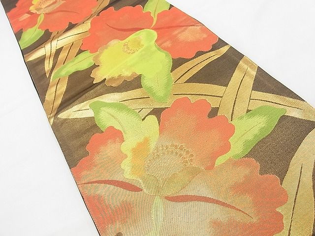 平和屋着物◎六通柄袋帯 草花文 金糸 逸品 BAAG3164kj