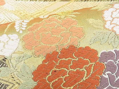 平和屋着物◎佐賀錦 六通柄袋帯 唐織 花丸文 金糸 逸品 BAAG3161kj