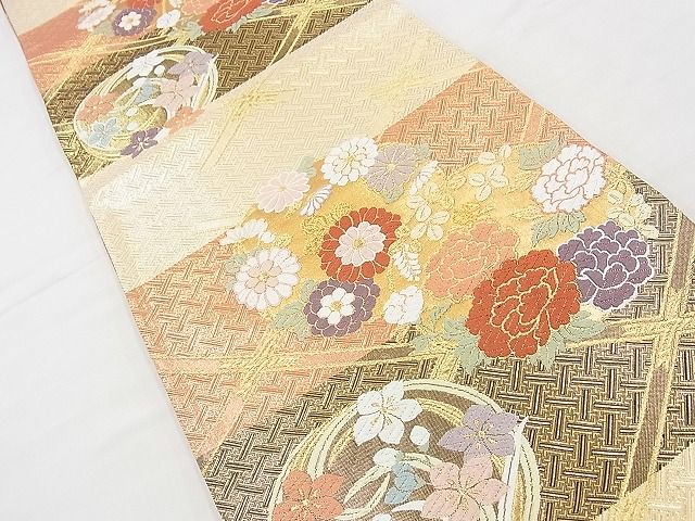平和屋着物◎佐賀錦 六通柄袋帯 唐織 花丸文 金糸 逸品 BAAG3161kj