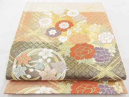 平和屋着物◎佐賀錦 六通柄袋帯 唐織 花丸文 金糸 逸品 BAAG3161kj