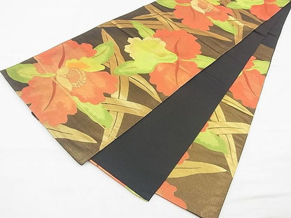 平和屋着物◎六通柄袋帯 草花文 金糸 逸品 BAAG3164kj