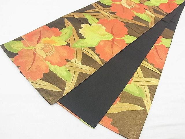 平和屋着物◎六通柄袋帯 草花文 金糸 逸品 BAAG3164kj