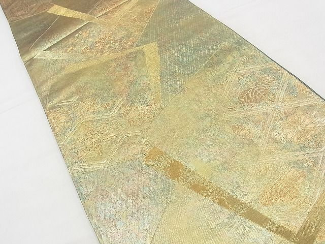 平和屋着物◎六通柄袋帯 色紙重ね花文 金糸 引箔 逸品 BAAG3188kj