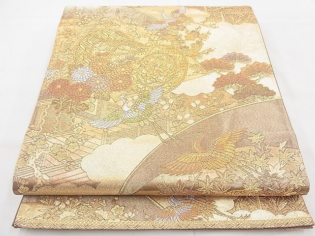 平和屋着物◎六通柄袋帯 飛鶴草花文 金銀糸 逸品 BAAG3192kj