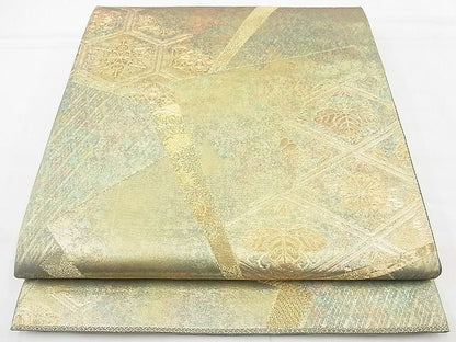 平和屋着物◎六通柄袋帯 色紙重ね花文 金糸 引箔 逸品 BAAG3188kj