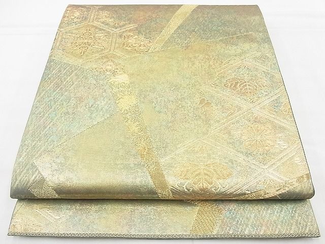 平和屋着物◎六通柄袋帯 色紙重ね花文 金糸 引箔 逸品 BAAG3188kj