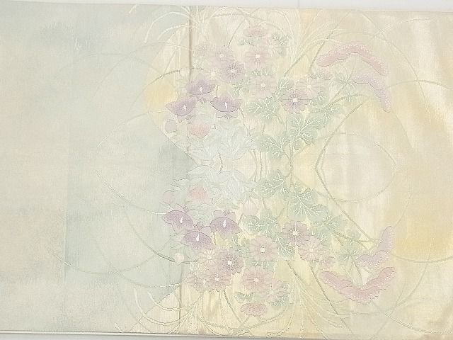 平和屋着物◎太鼓柄袋帯 草花文 金銀糸 逸品 BAAG3183kj