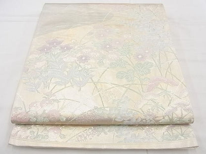 平和屋着物◎太鼓柄袋帯 草花文 金銀糸 逸品 BAAG3183kj